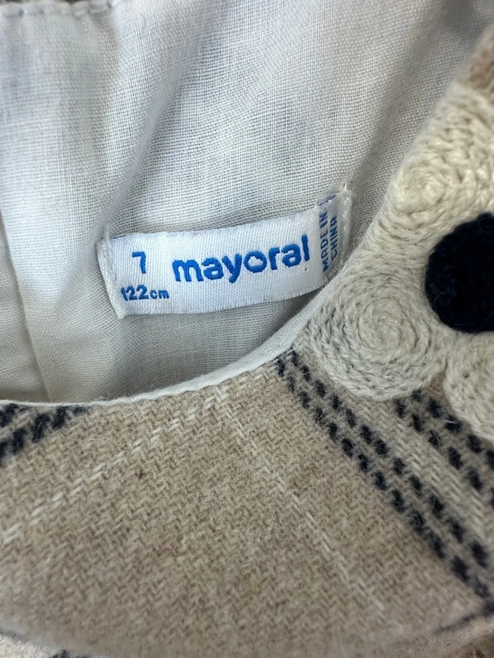 Mayoral Girls Plaid Embroidered Flower Wool Blend Dress Drop Waist Ruffle 7